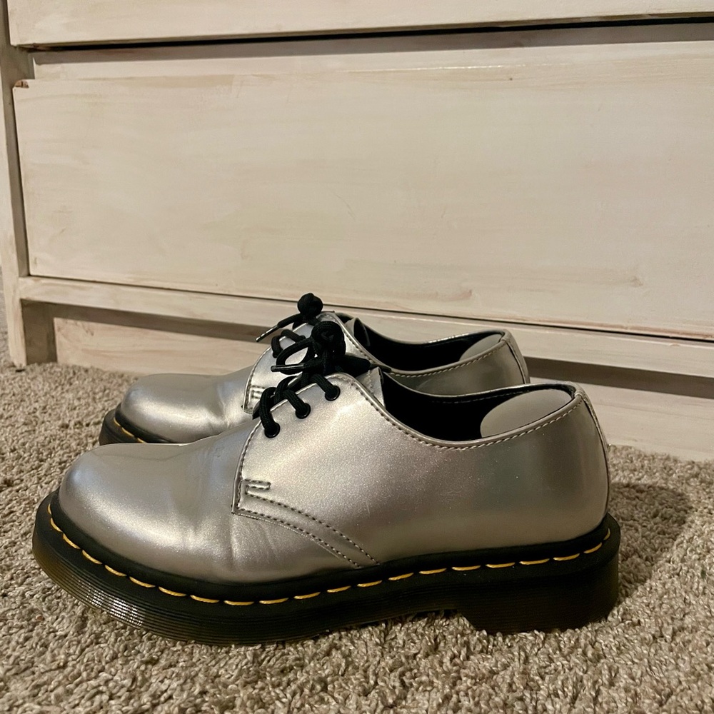 Dr. Martens Silver Metallic 3-Eye Oxford Flats